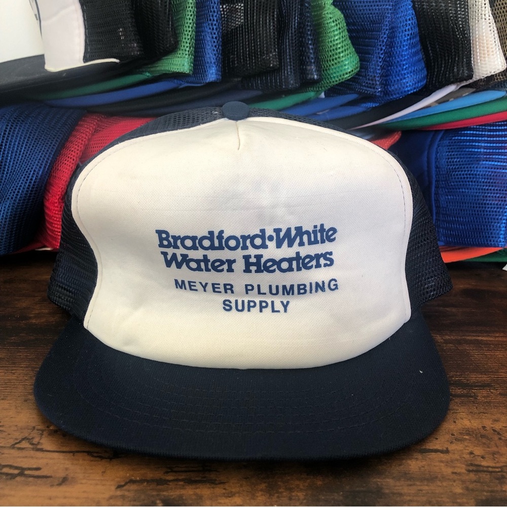 Vintage 80s Streetwear Bradford Water Heaters Meyer Plumbing Supply Trucker Hat